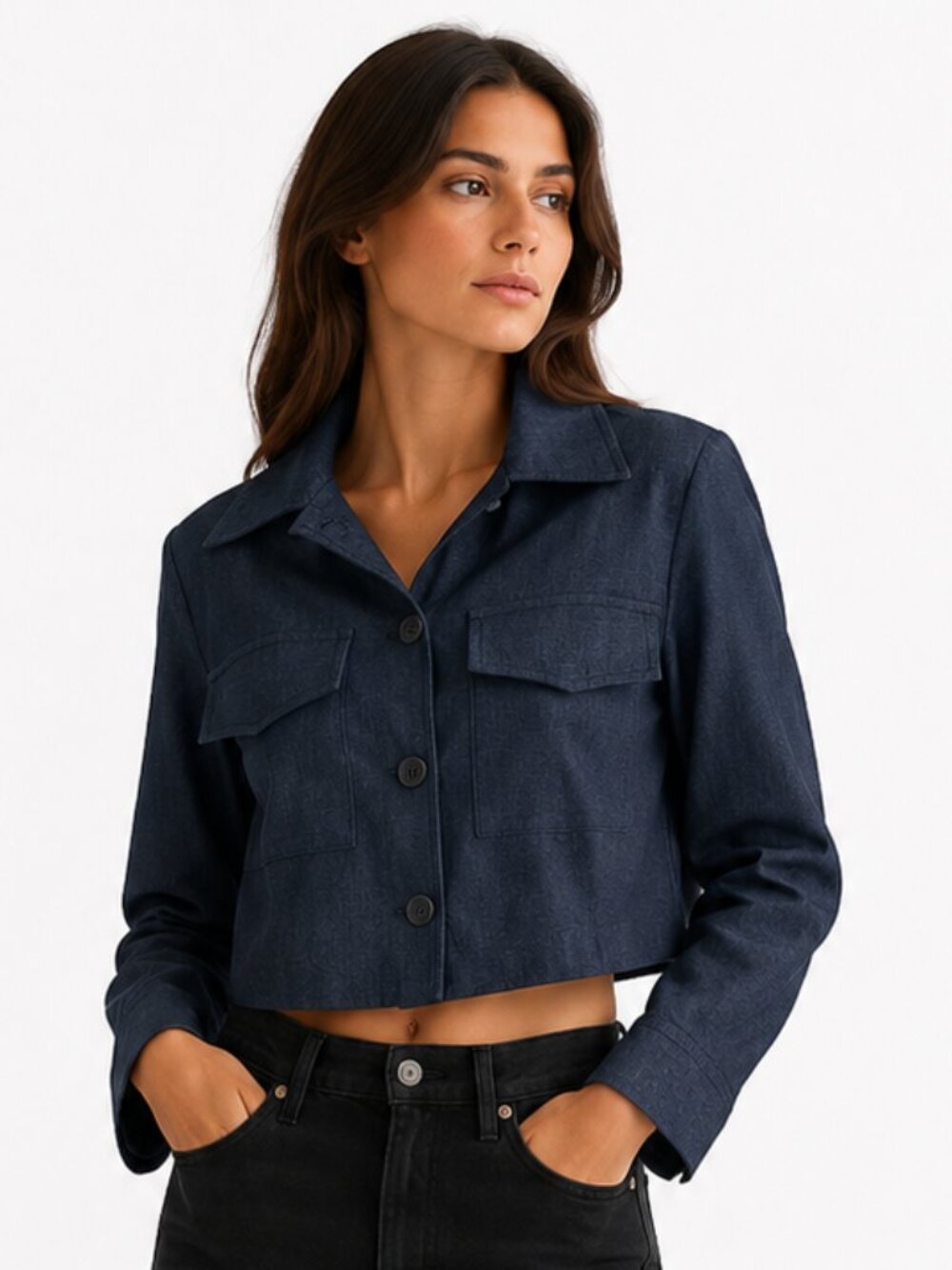 NWT VIA BOVIO DARK WASH SOFT DENIM BOXY BUTTON DOWN JACKET - M